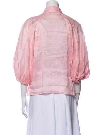 Aje Linen Three-Quarter Sleeve Button-Up Top