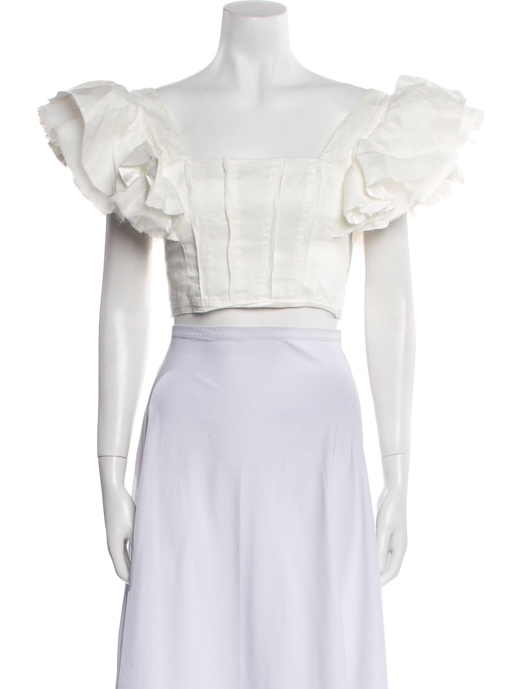 Aje Linen Square Neckline Crop Top