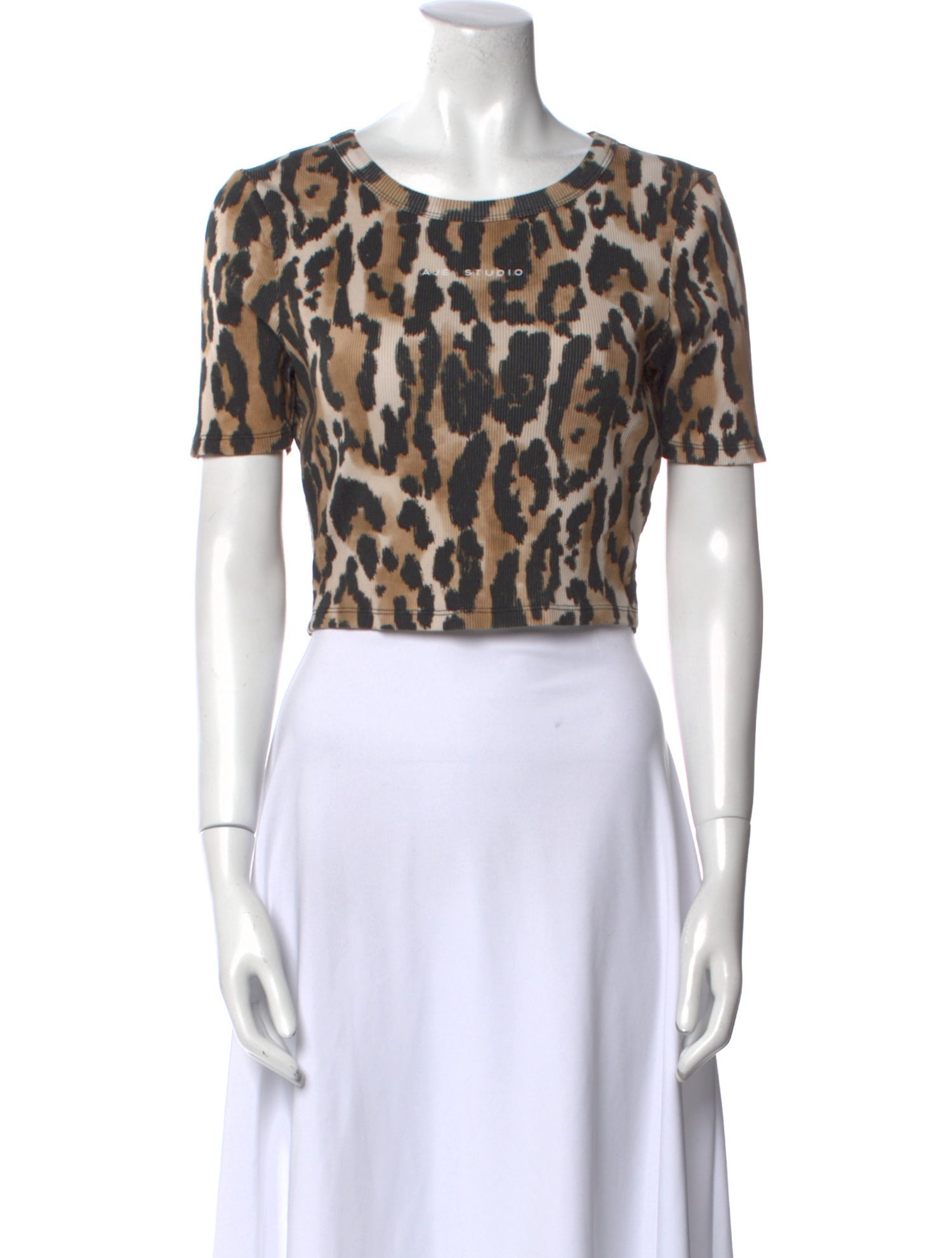 Aje Animal Print Scoop Neck Crop Top