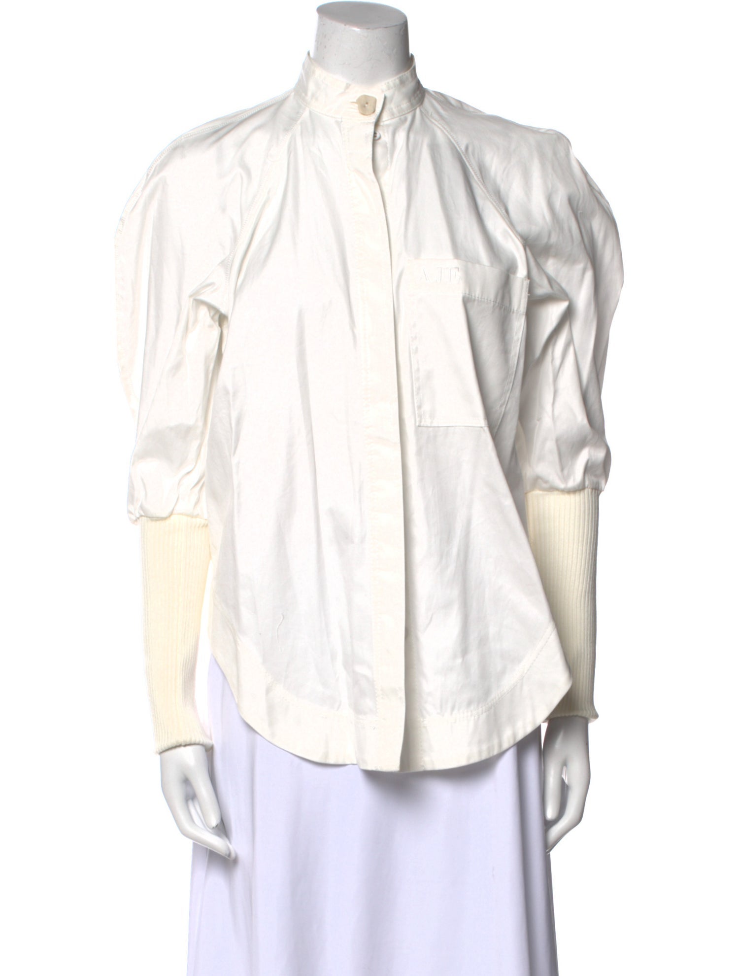 Aje Mock Neck Three-Quarter Sleeve Button-Up Top