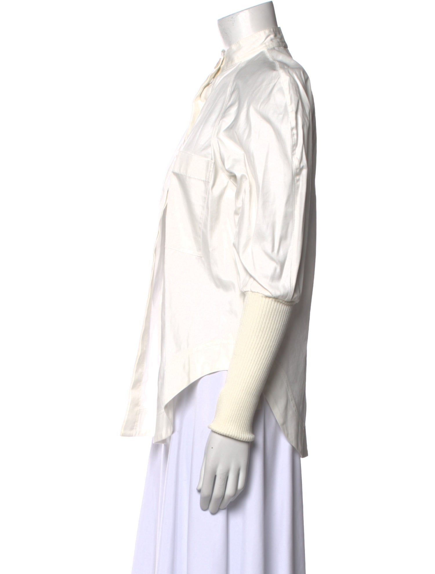 Aje Mock Neck Three-Quarter Sleeve Button-Up Top