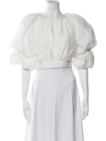 Pre-owned Aje V-neck Short Sleeve Crop Top In White