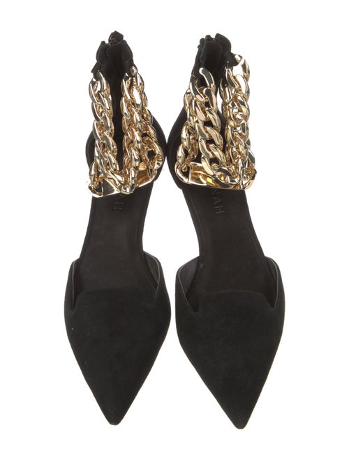 Aminah Abdul Jillil Suede Chain-Link Accents D'Orsay Flats
