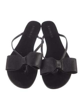 Aminah Abdul Jillil Leather Bow Accents Slides