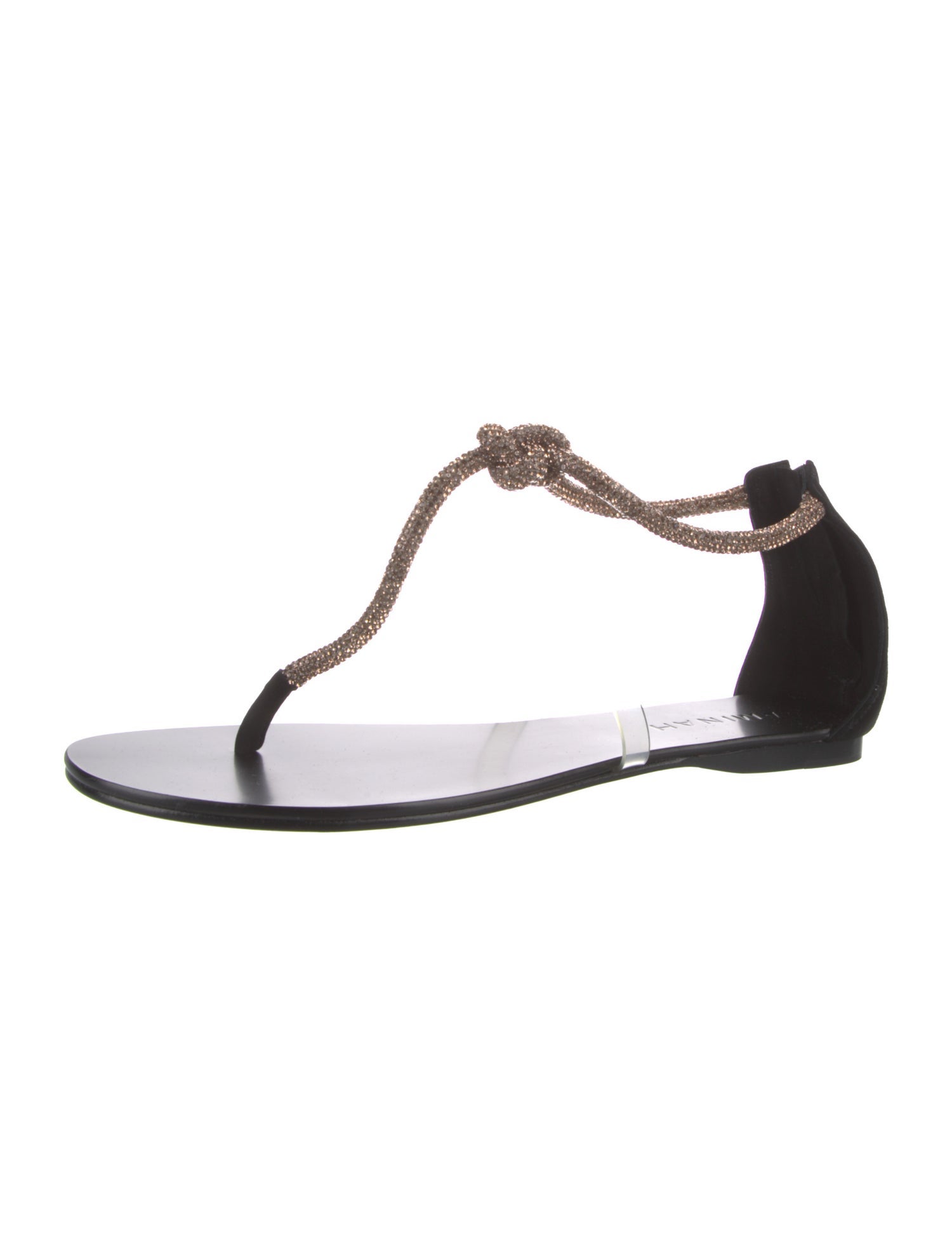 Aminah Abdul Jillil Leather Crystal Embellishments T-Strap Sandals