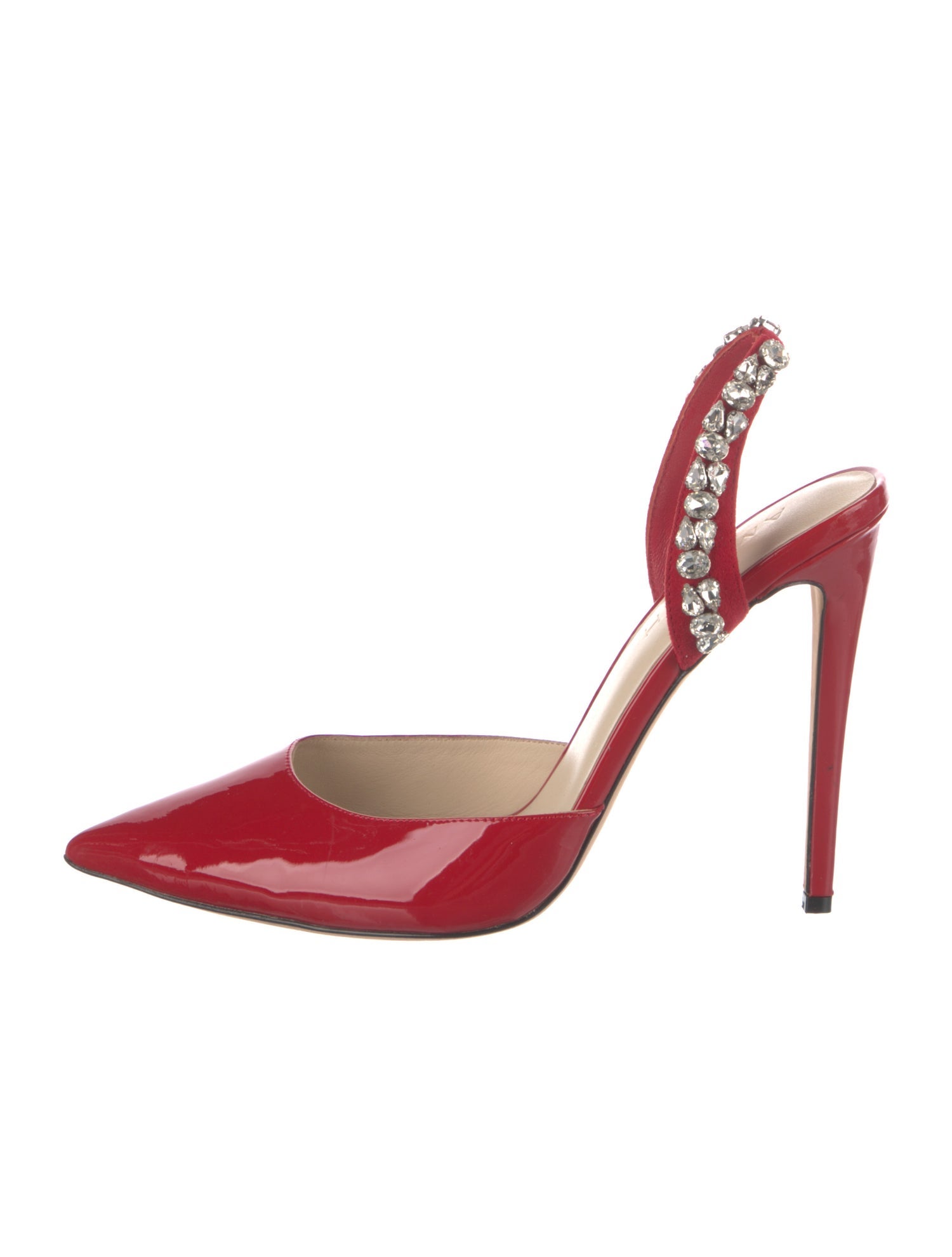 Aminah Abdul Jillil Patent Leather Crystal Embellishments Slingback Pumps