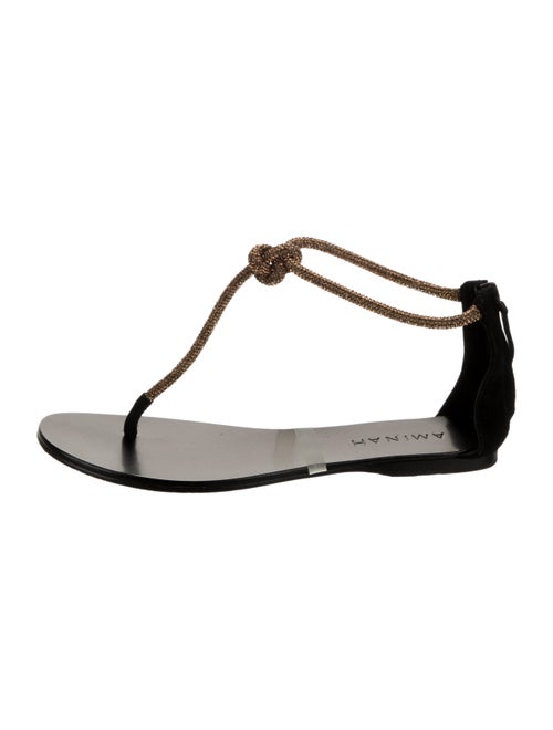 Aminah Abdul Jillil Suede Crystal Embellishments T-Strap Sandals