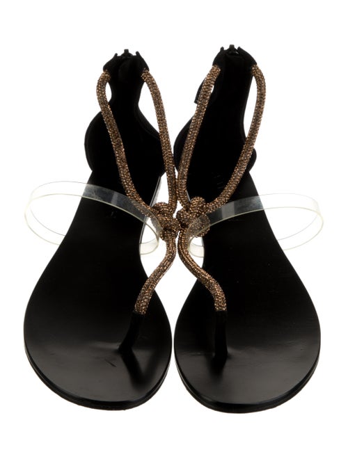 Aminah Abdul Jillil Suede Crystal Embellishments T-Strap Sandals