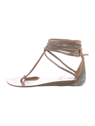 Aminah Abdul Jillil Suede Crystal Embellishments T-Strap Sandals
