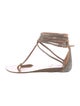 Aminah Abdul Jillil Suede Crystal Embellishments T-Strap Sandals