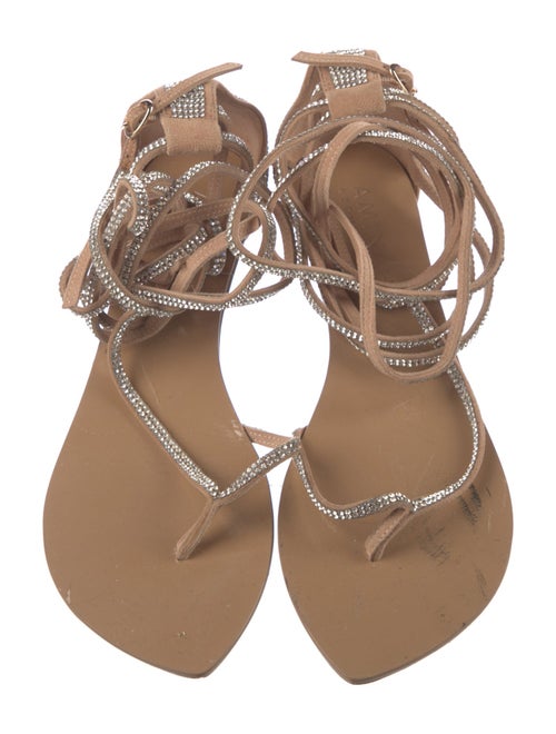 Aminah Abdul Jillil Suede Crystal Embellishments T-Strap Sandals