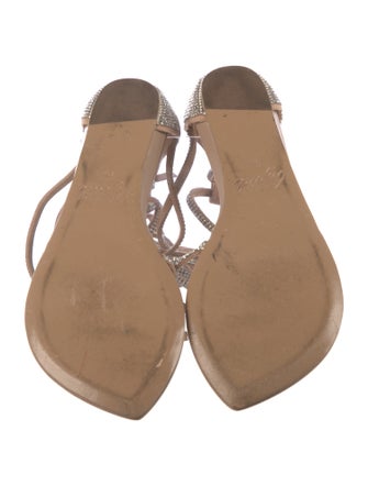 Aminah Abdul Jillil Suede Crystal Embellishments T-Strap Sandals