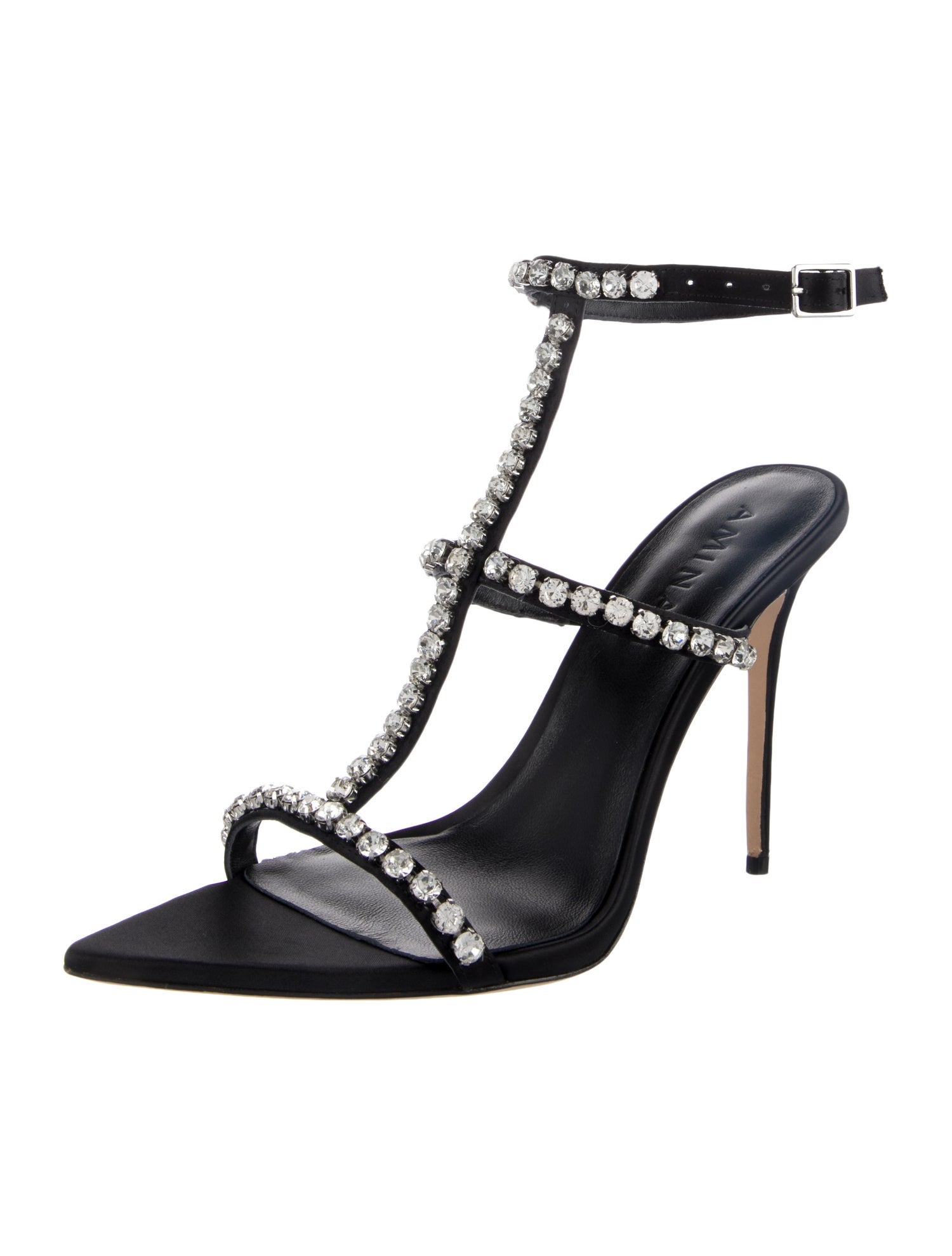 Aminah Abdul Jillil Satin Crystal Embellishments T-Strap Sandals