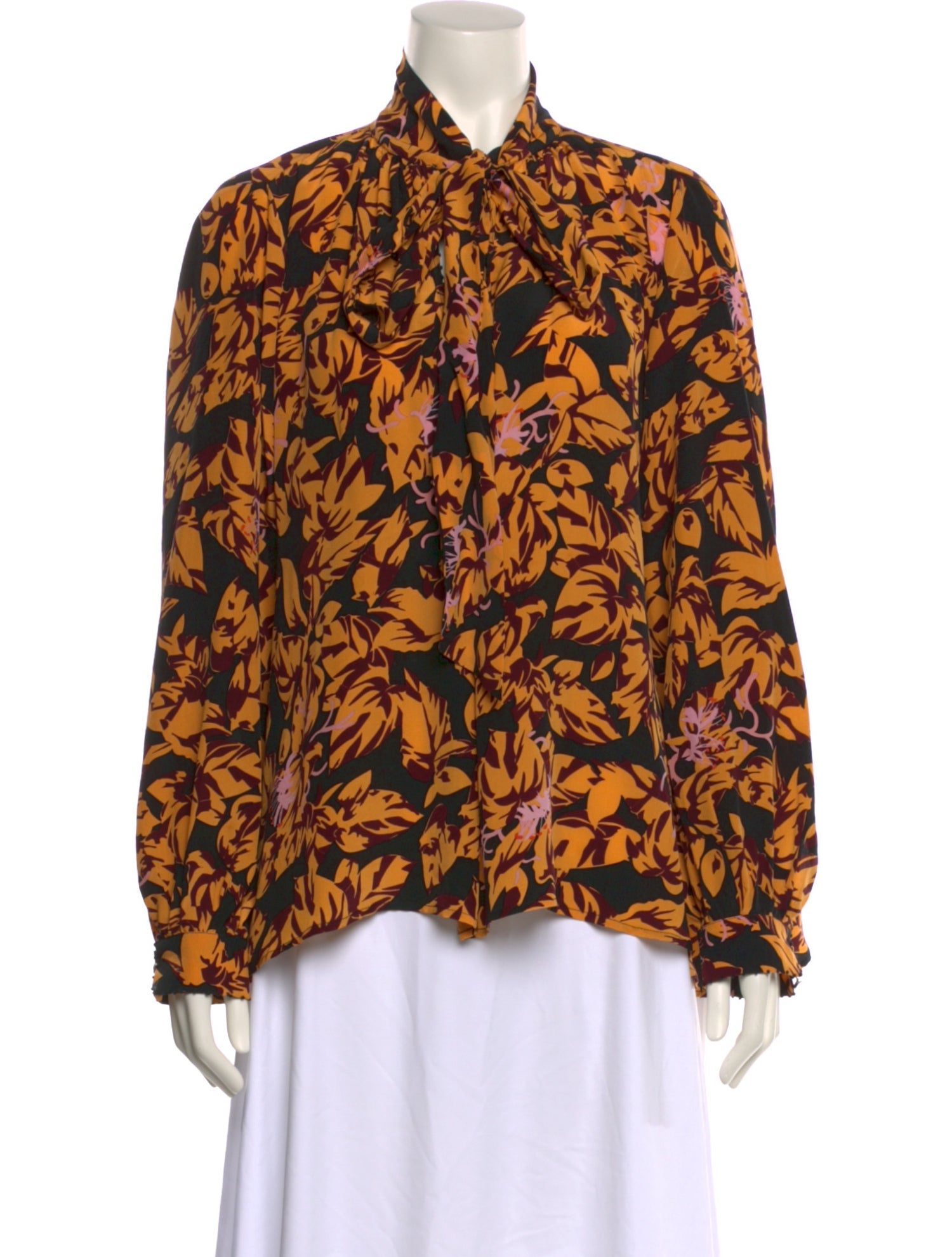 an an Londree Silk Printed Button-Up Top