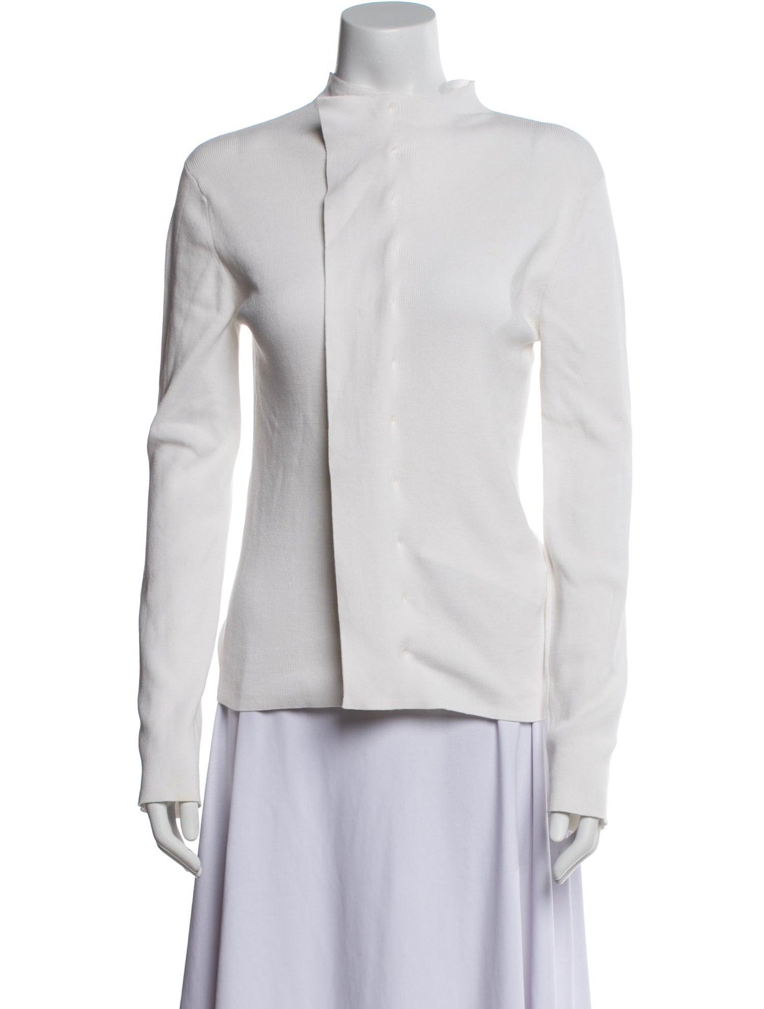 AALTO Mock Neck Long Sleeve Button-Up Top