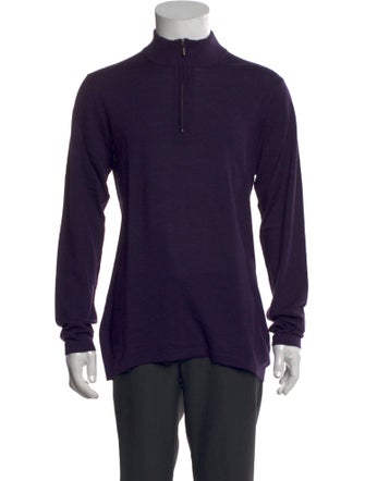 Patrick Assaraf Merino Wool Mock Neck Polo Sweater