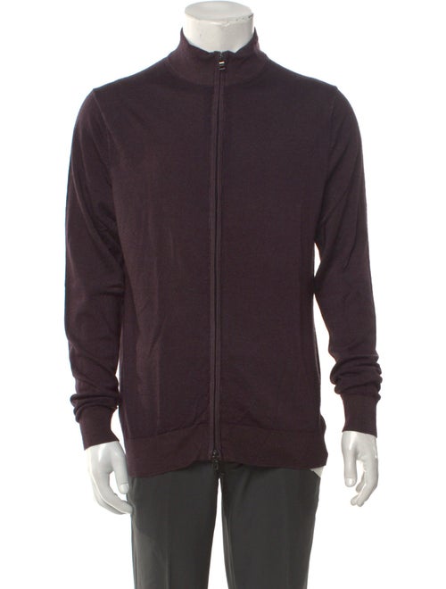 Patrick Assaraf Merino Wool Mock Neck Cardigan