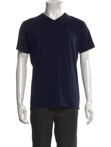 Pre-owned Patrick Assaraf V-neck Short Sleeve T-shirt In Blue