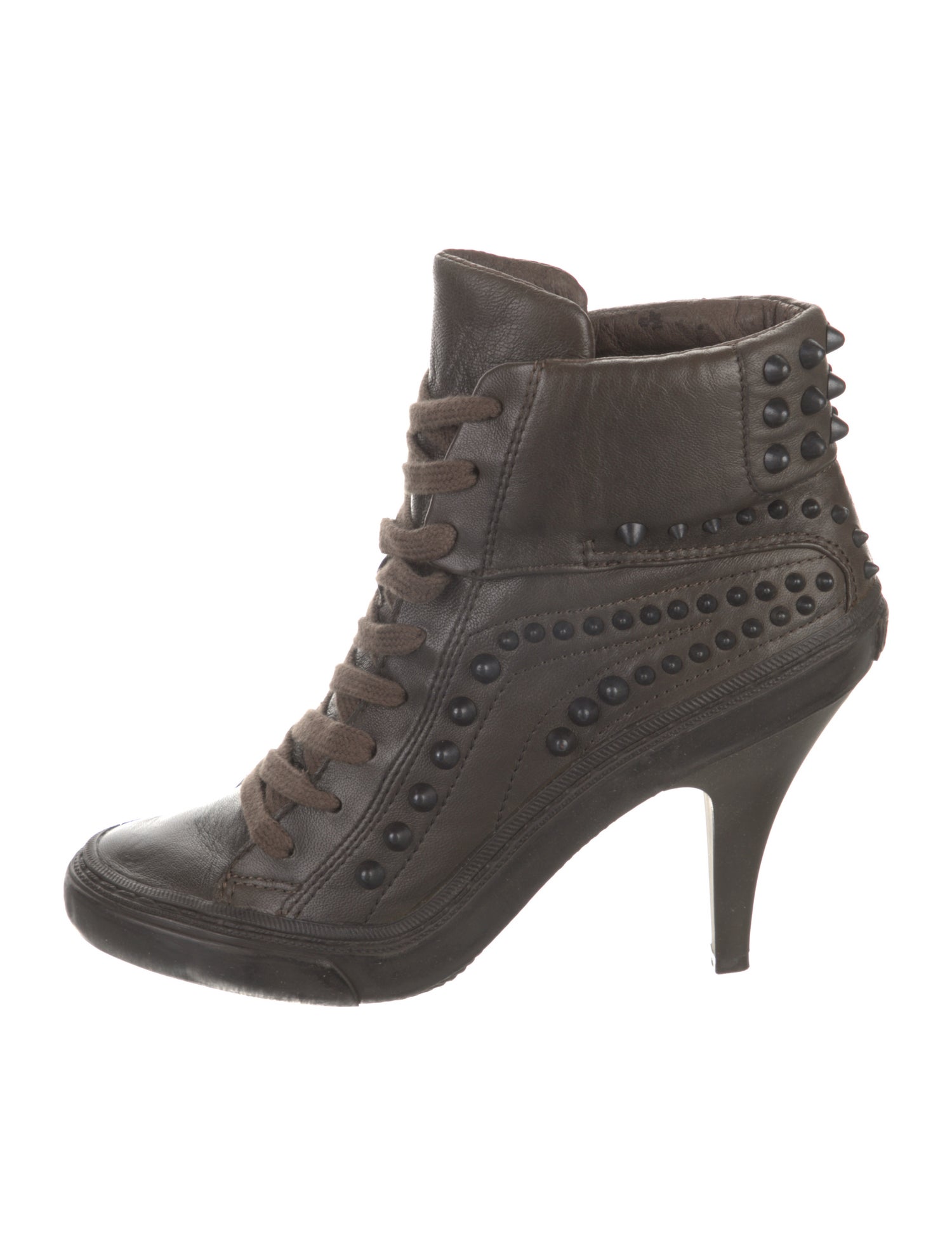 Ash Leather Studded Accents Lace-Up Boots