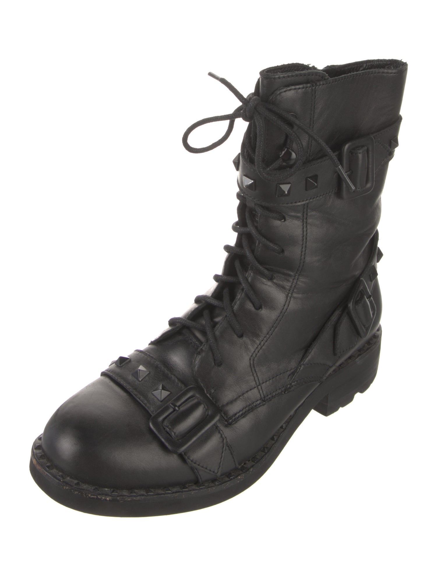 Ash Leather Studded Accents Combat Boots