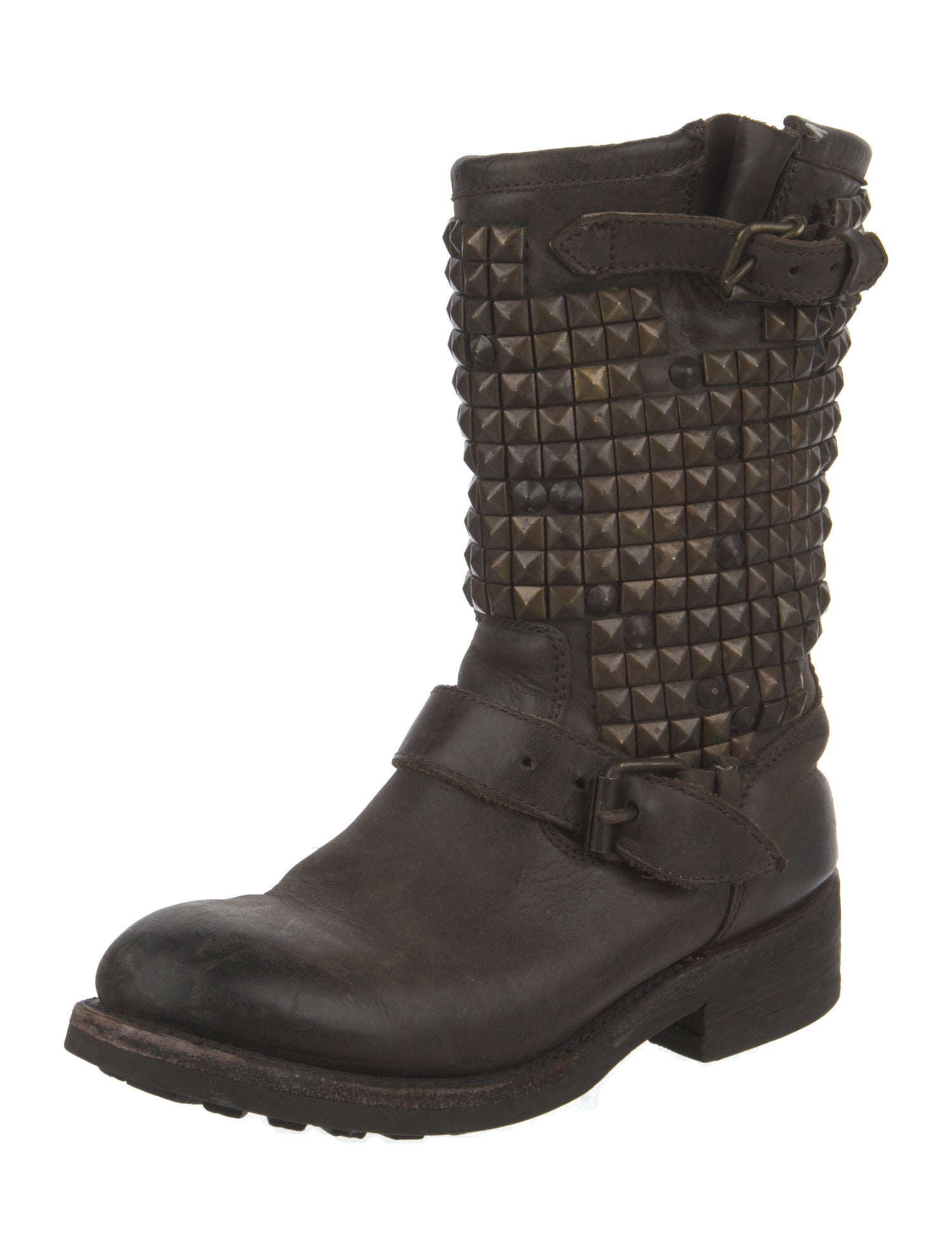 Ash Leather Studded Accents Moto Boots
