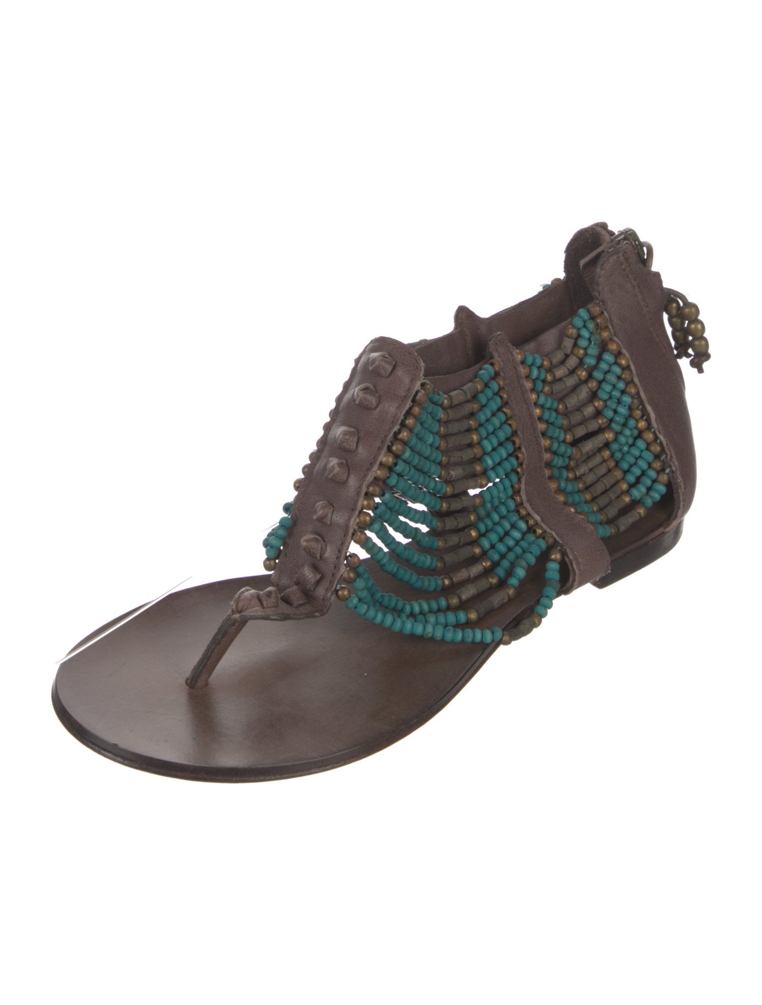 Ash Leather Beaded Accents Slingback Sandals