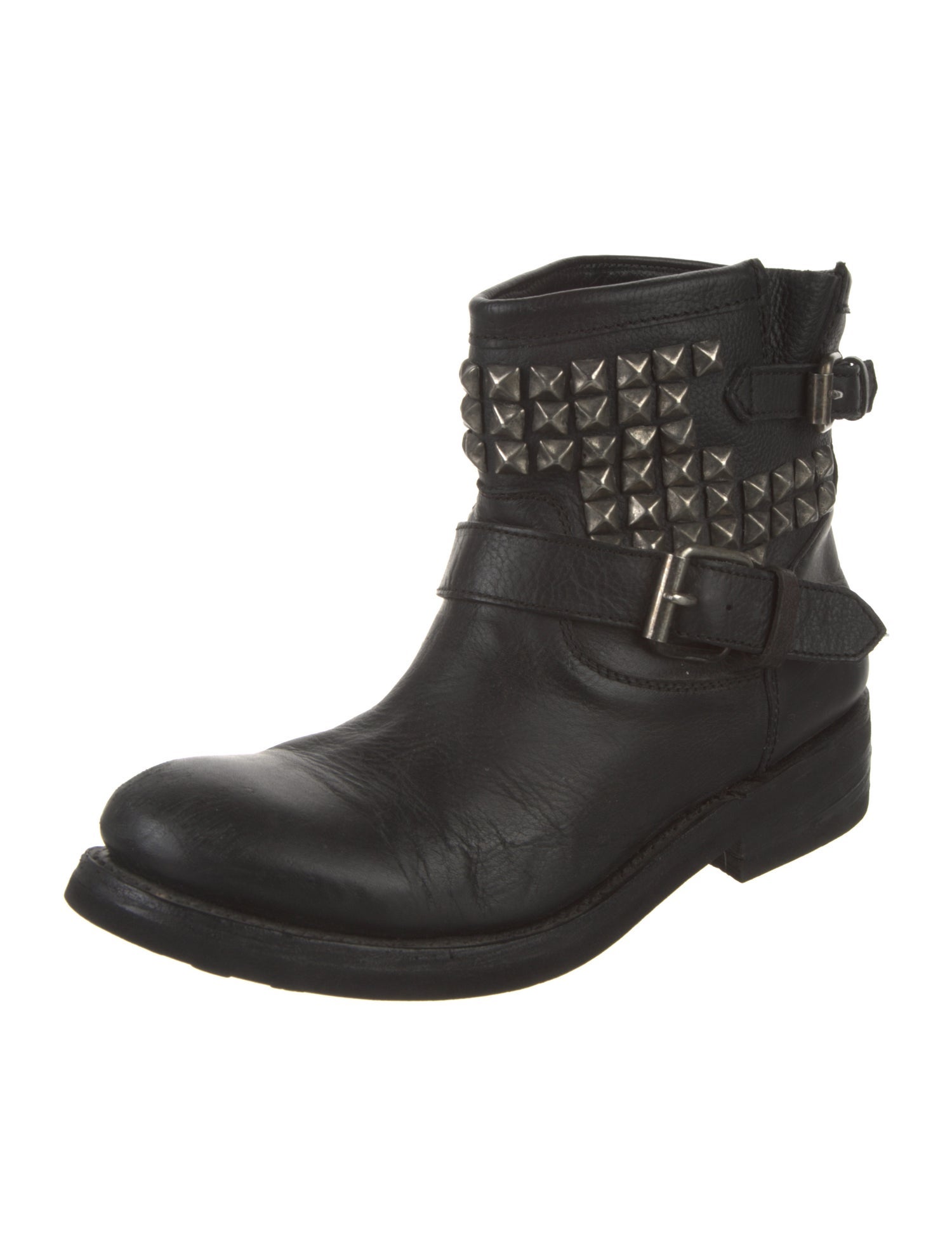 Ash Leather Studded Accents Combat Boots