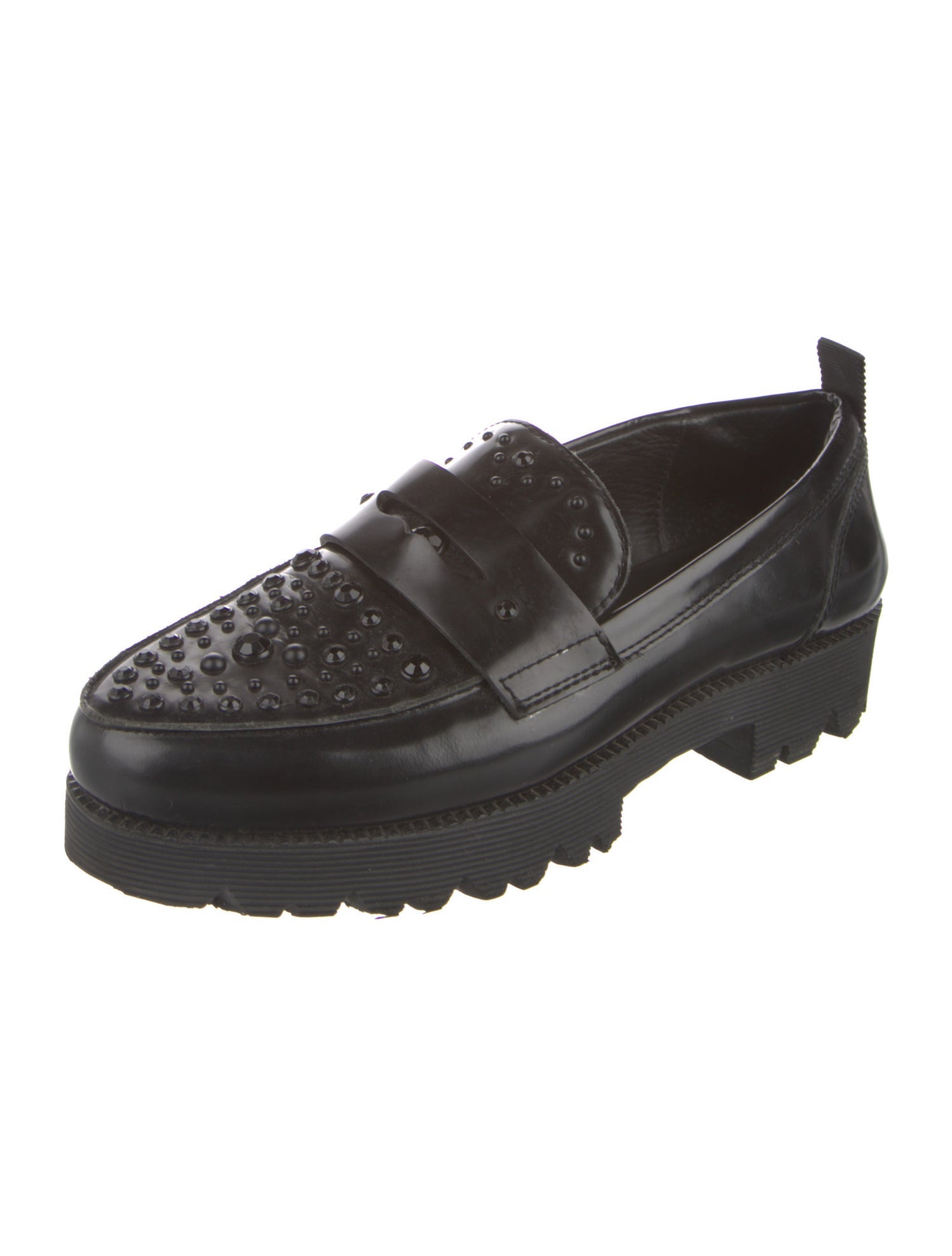 Ash Leather Crystal Embellishments Loafers