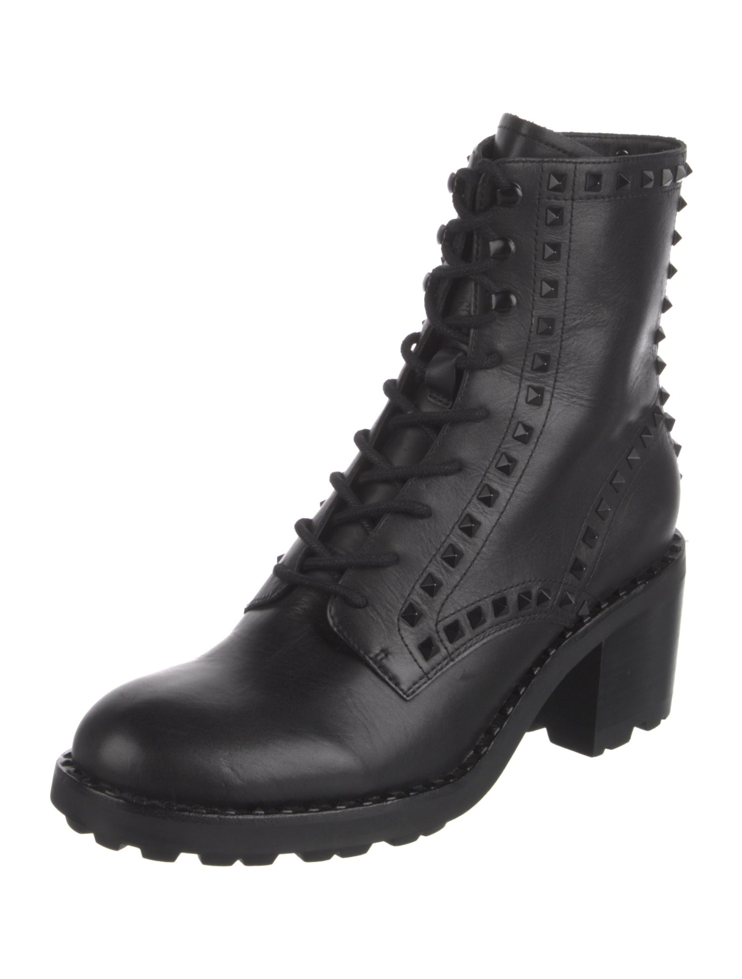 Ash Leather Studded Accents Combat Boots