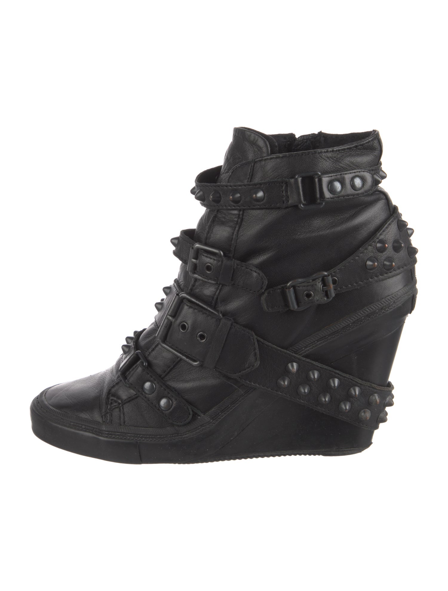 Ash Leather Studded Accents Lace-Up Boots