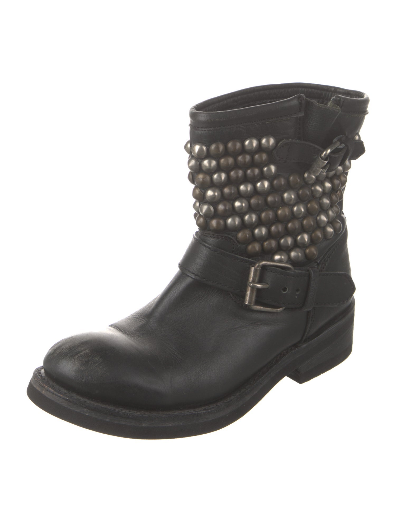 Ash Leather Studded Accents Moto Boots