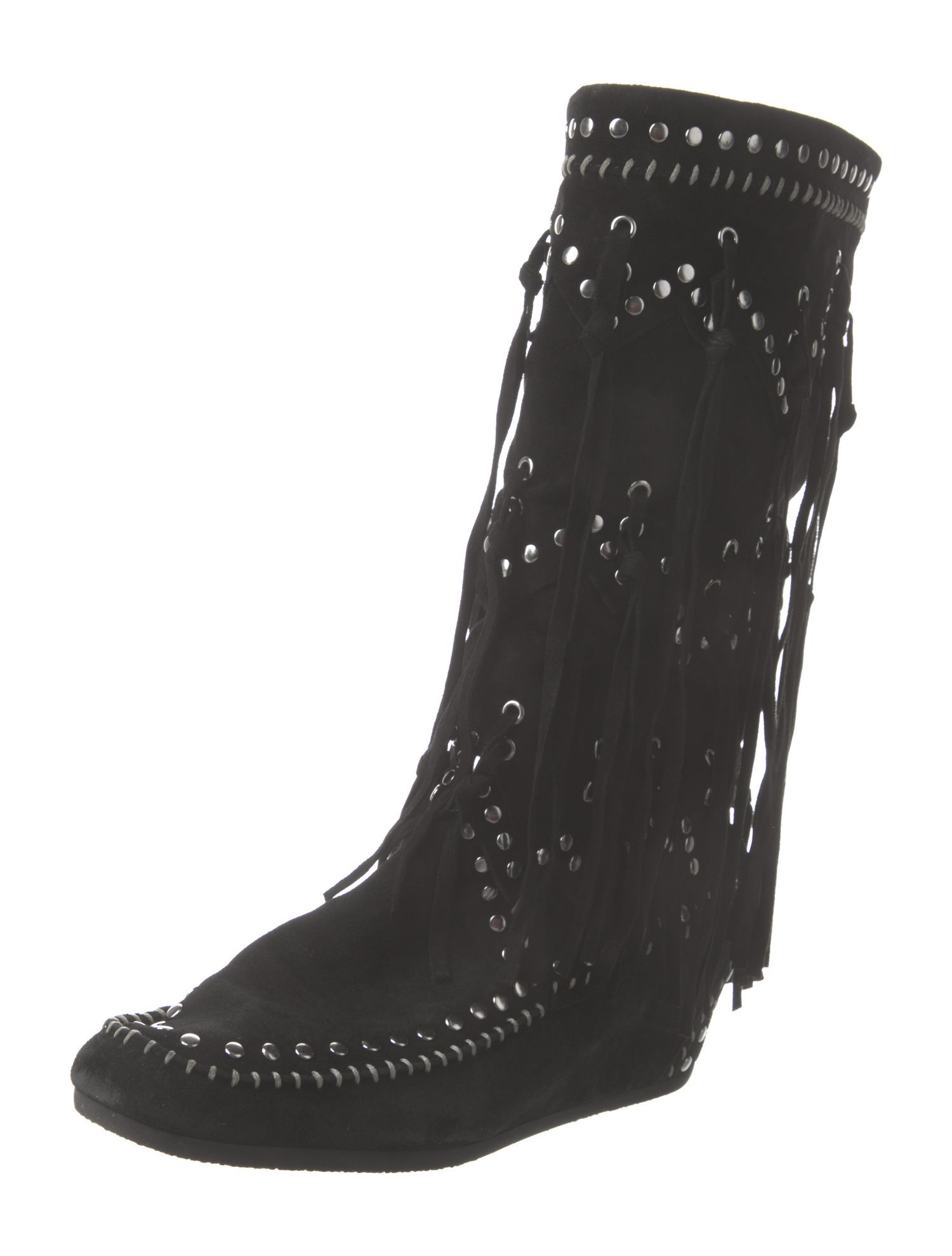 Ash Suede Studded Accents Lace-Up Boots
