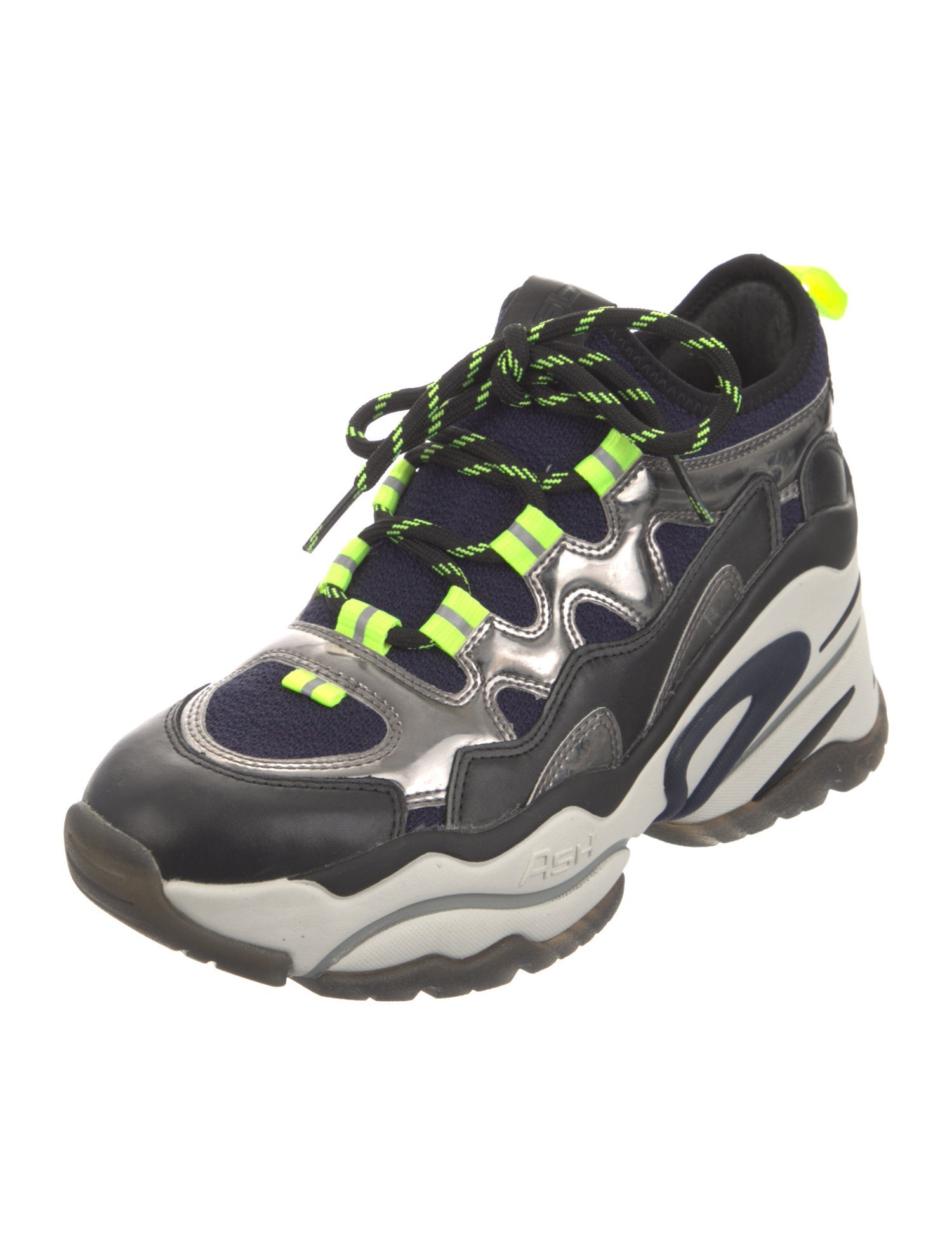 Ash Leather Colorblock Pattern Chunky Sneakers