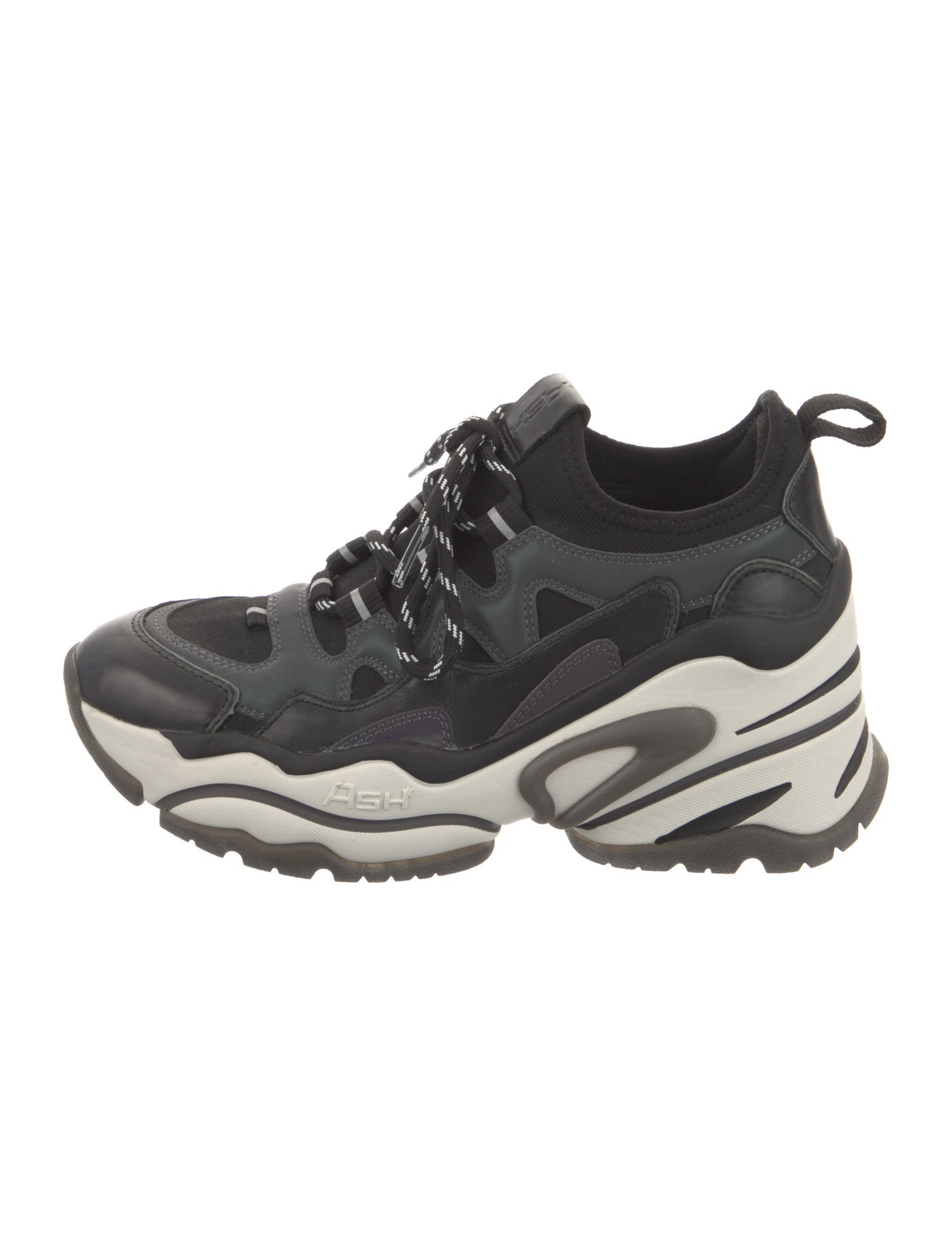 Ash Leather Colorblock Pattern Chunky Sneakers