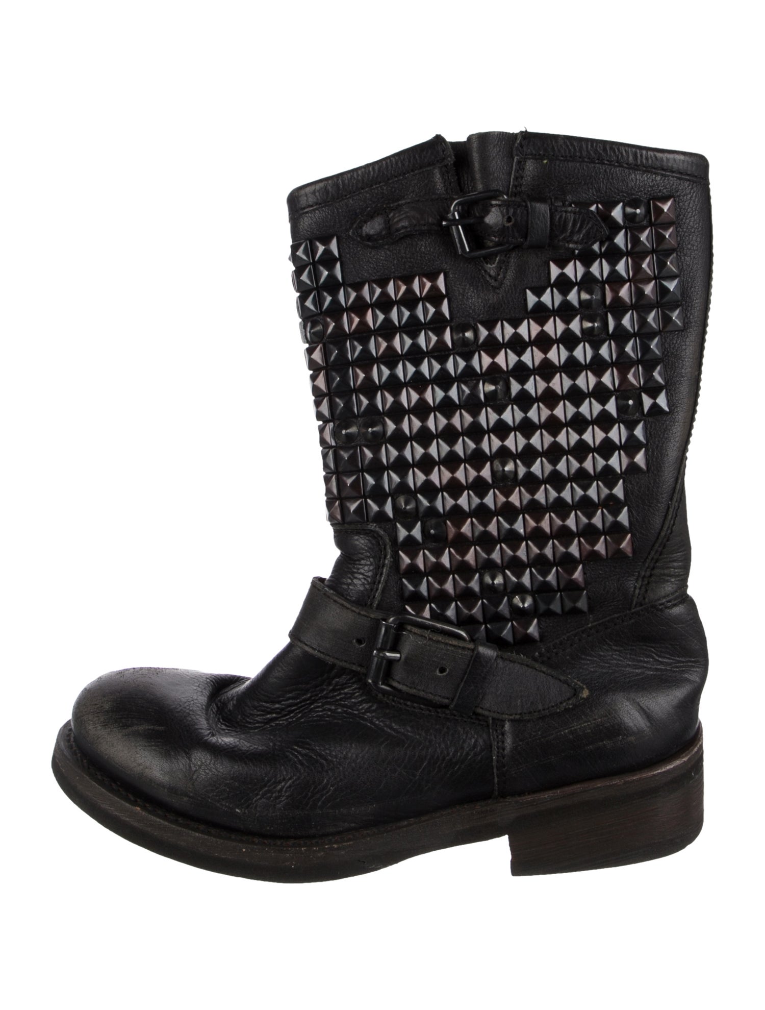 Ash Leather Studded Accents Moto Boots