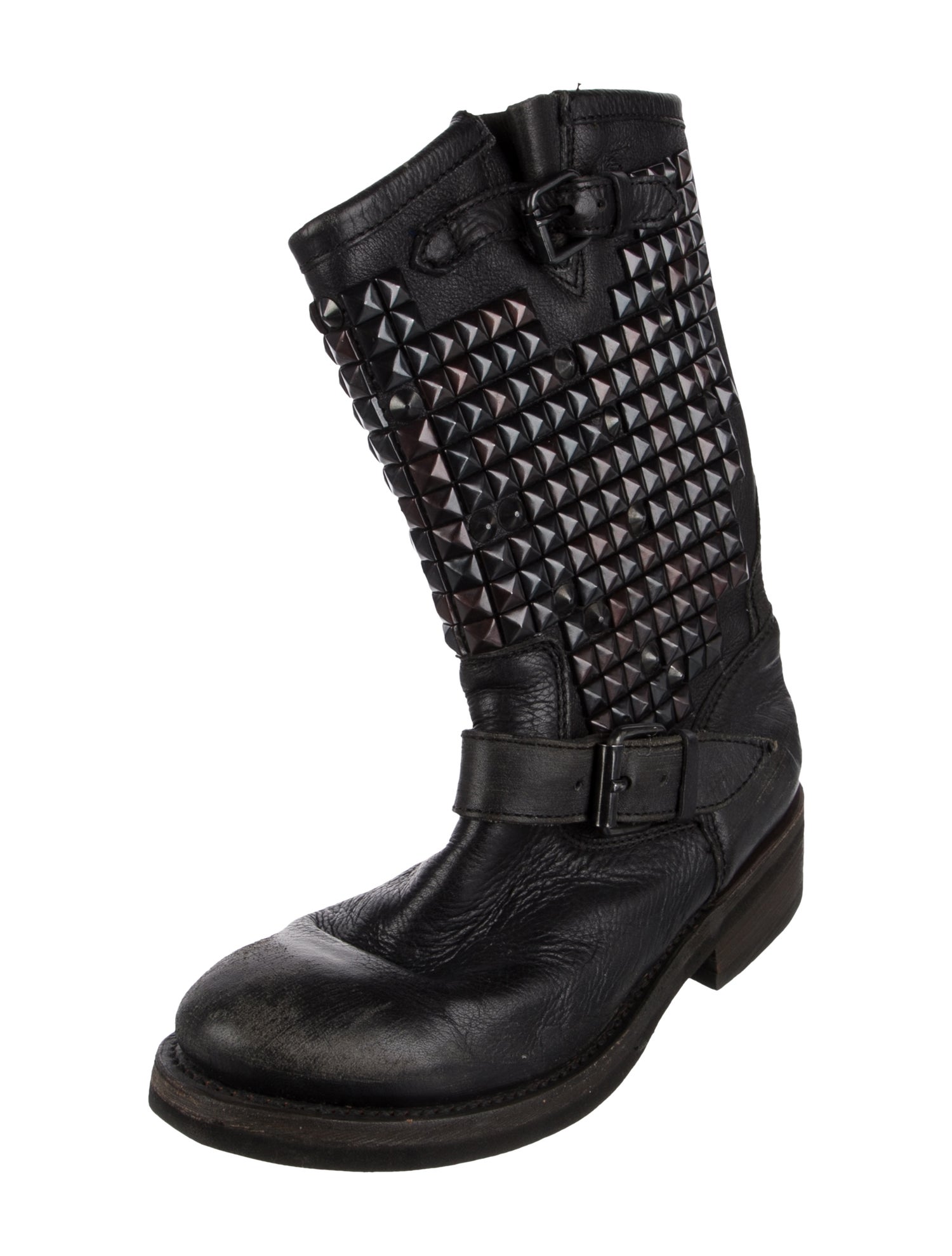 Ash Leather Studded Accents Moto Boots