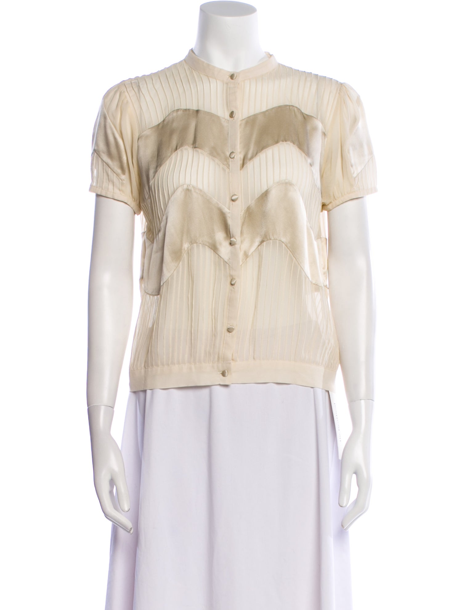 ADAM by Adam Lippes Silk Mock Neck Button-Up Top