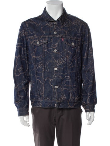 A Bathing Ape x Levi's Outerwear Denim Logo Trucker Printed Jacket M