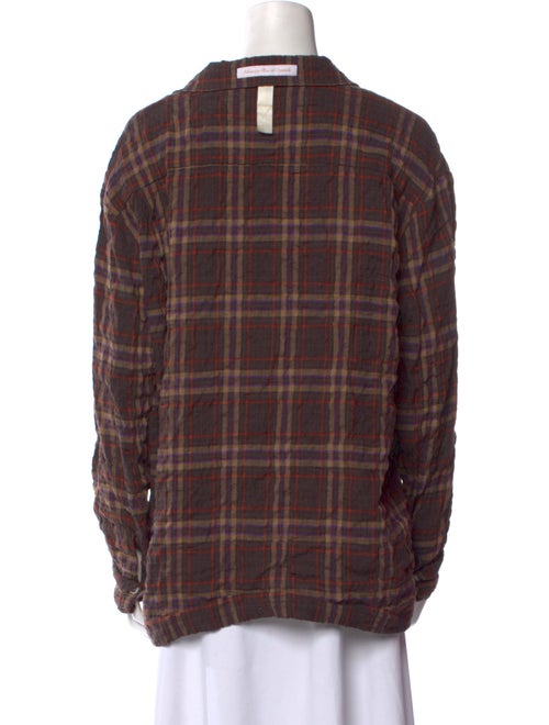 Advisory Board Crystals Linen Plaid Print Button-Up Top