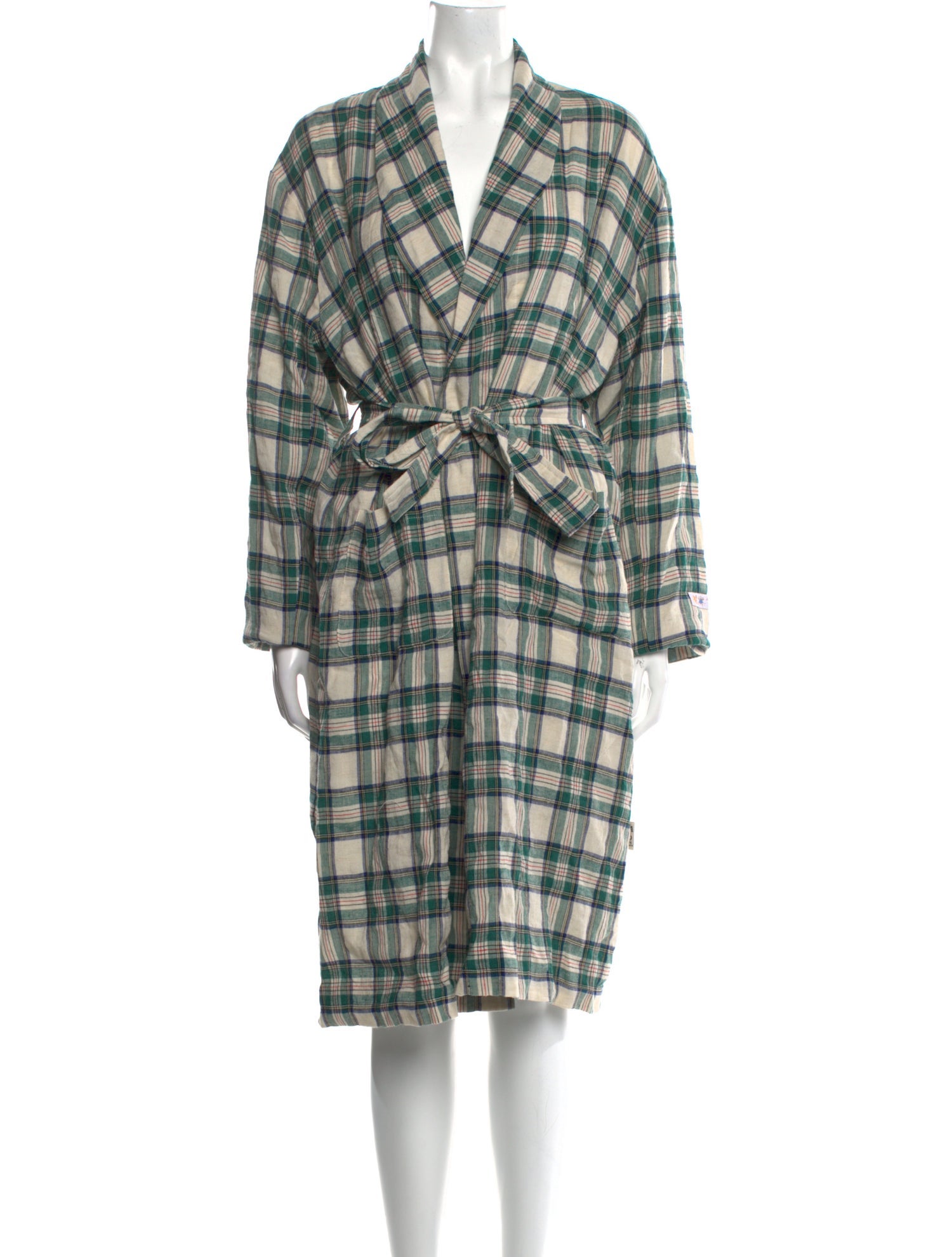 Advisory Board Crystals Linen Plaid Print Coat