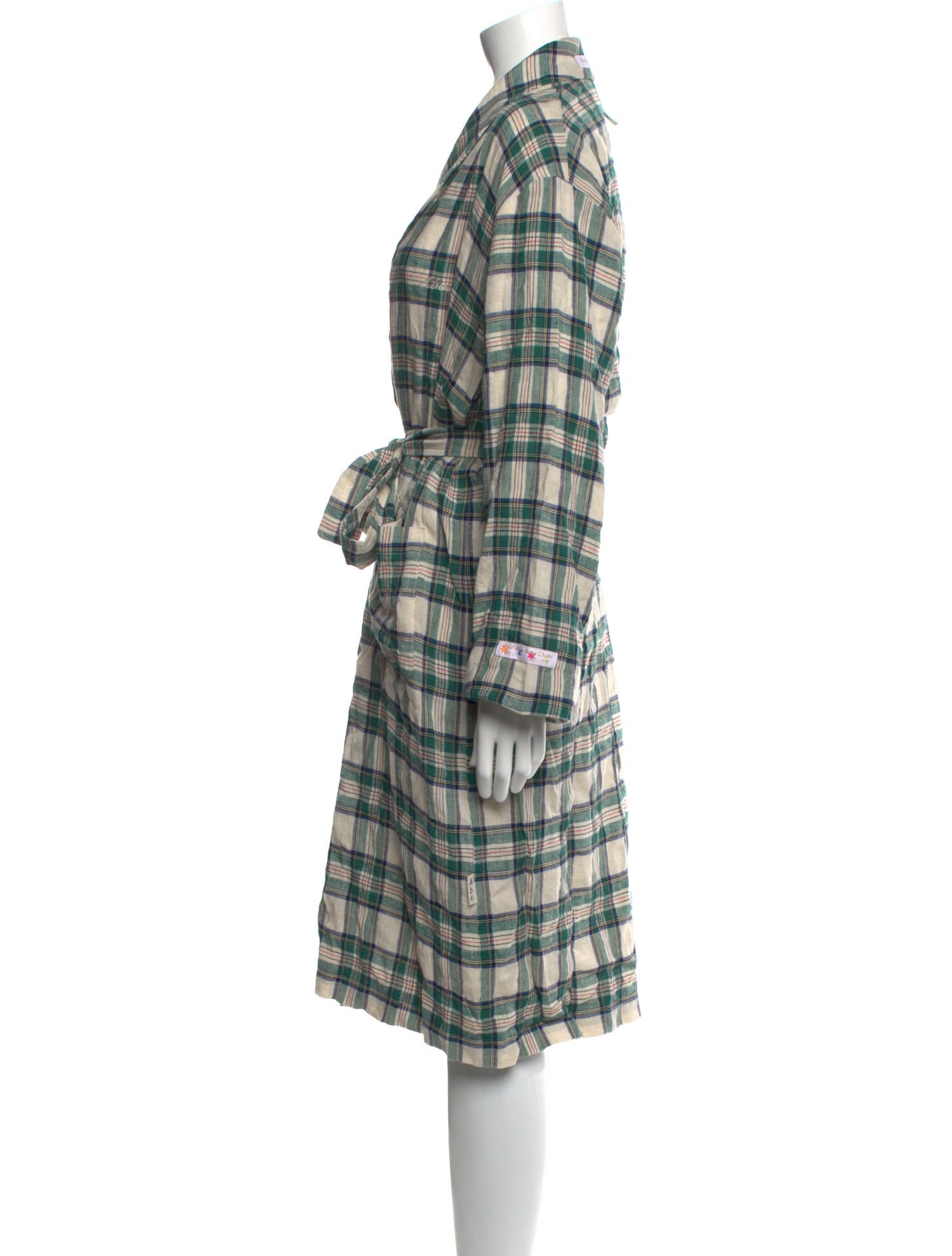 Advisory Board Crystals Linen Plaid Print Coat