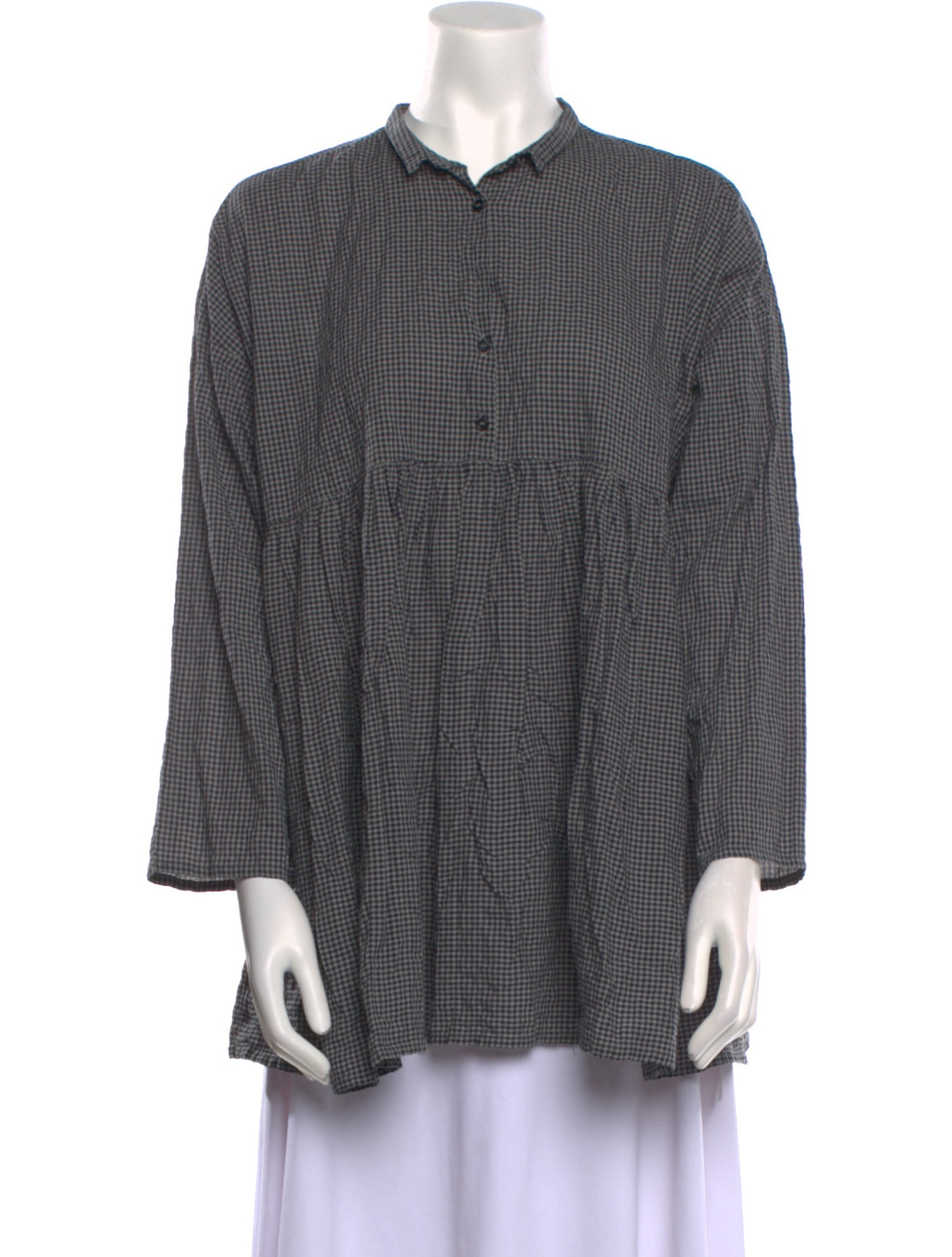 Apuntob Plaid Print Long Sleeve Button-Up Top