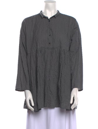 Apuntob Plaid Print Long Sleeve Button-Up Top