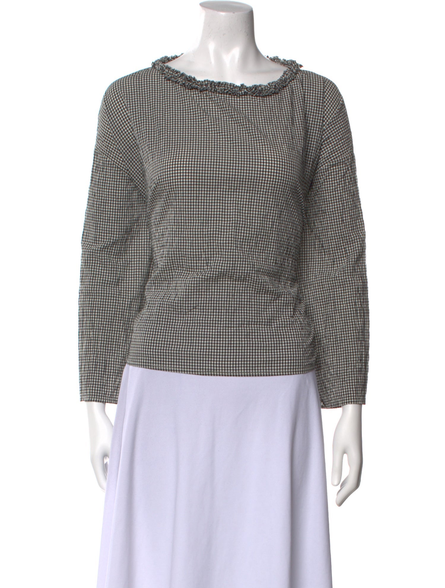 Apuntob Plaid Print Bateau Neckline Top