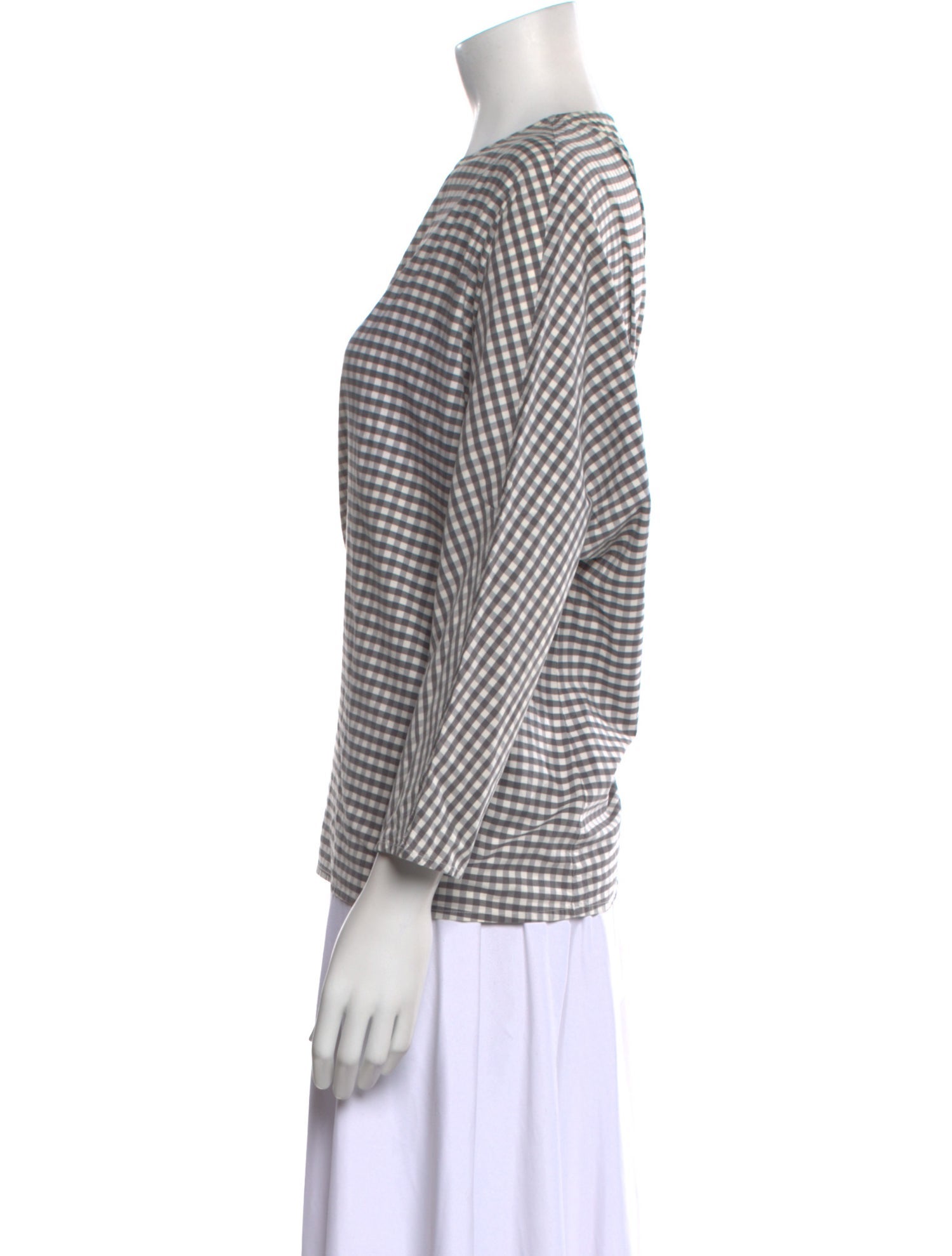 Apuntob Plaid Print Bateau Neckline Blouse