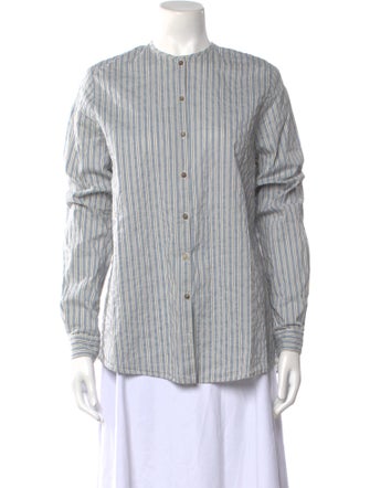 Apuntob Striped Crew Neck Button-Up Top