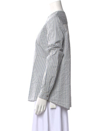 Apuntob Striped Crew Neck Button-Up Top