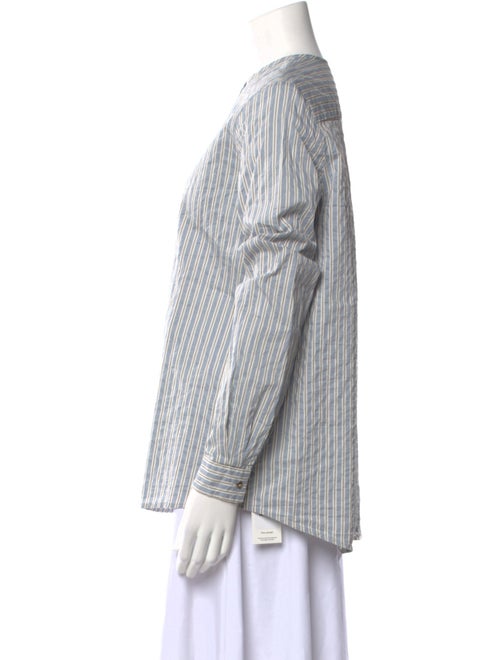 Apuntob Striped Crew Neck Button-Up Top