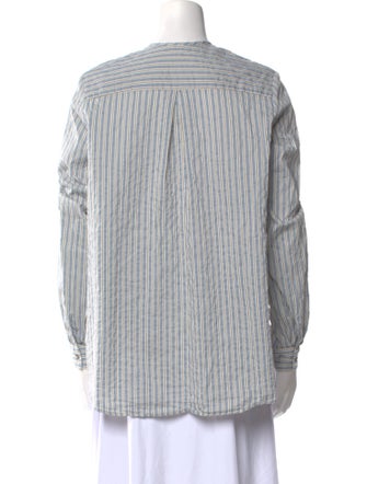 Apuntob Striped Crew Neck Button-Up Top