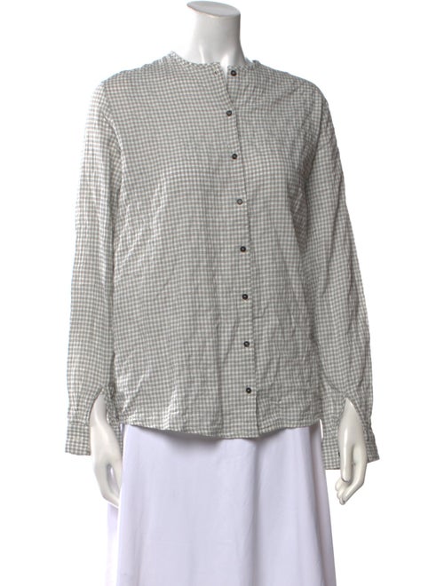 Apuntob Plaid Print Mock Neck Button-Up Top